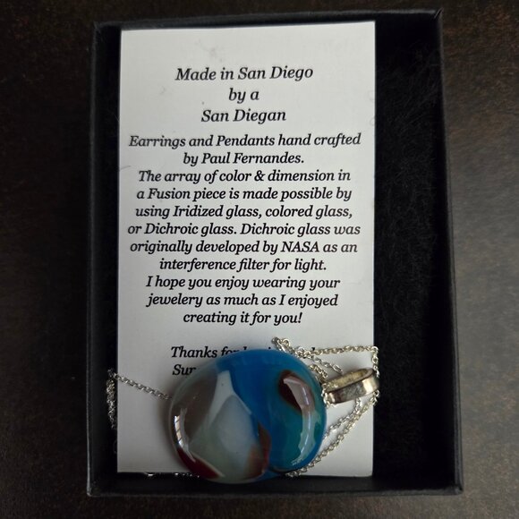Pendant Necklace Colored Glass Silver Made in San Diego California Stone Womens - Picture 3 of 7